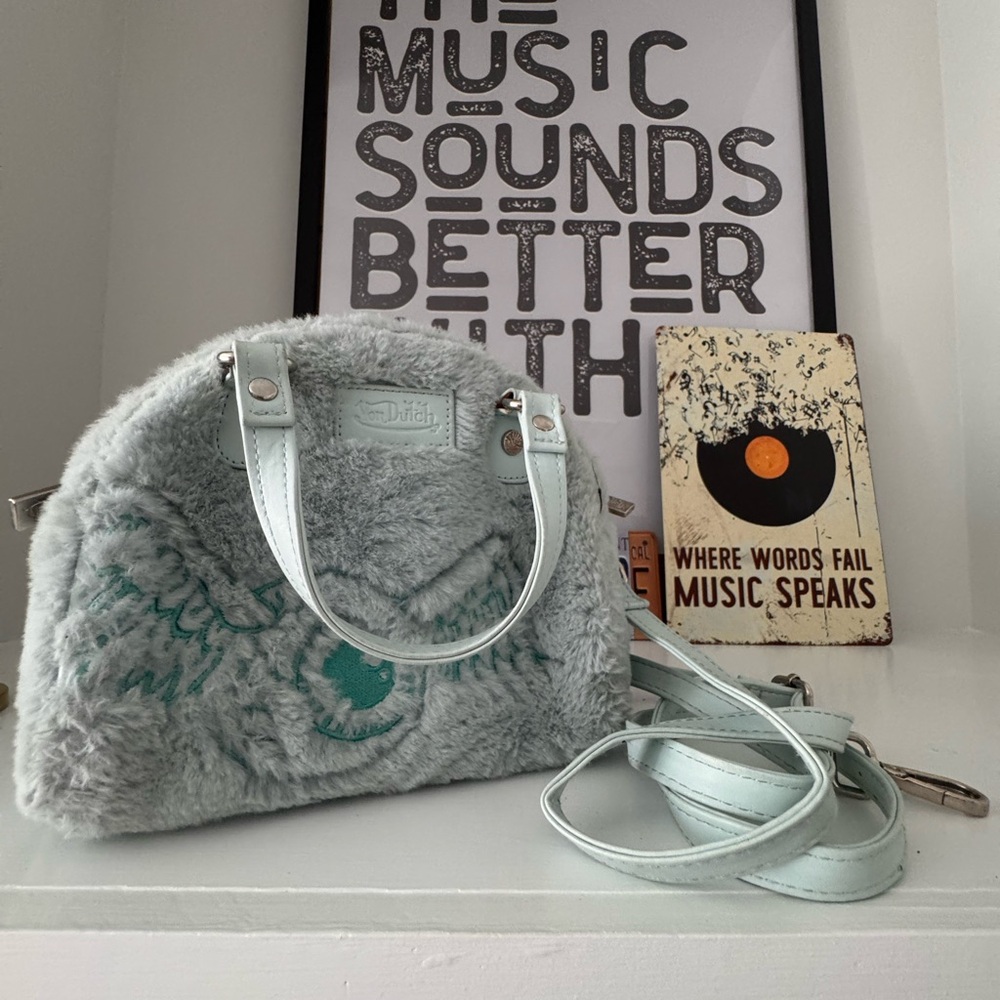Gray/Baby Blue Von Dutch Faux Fur Women's Bag